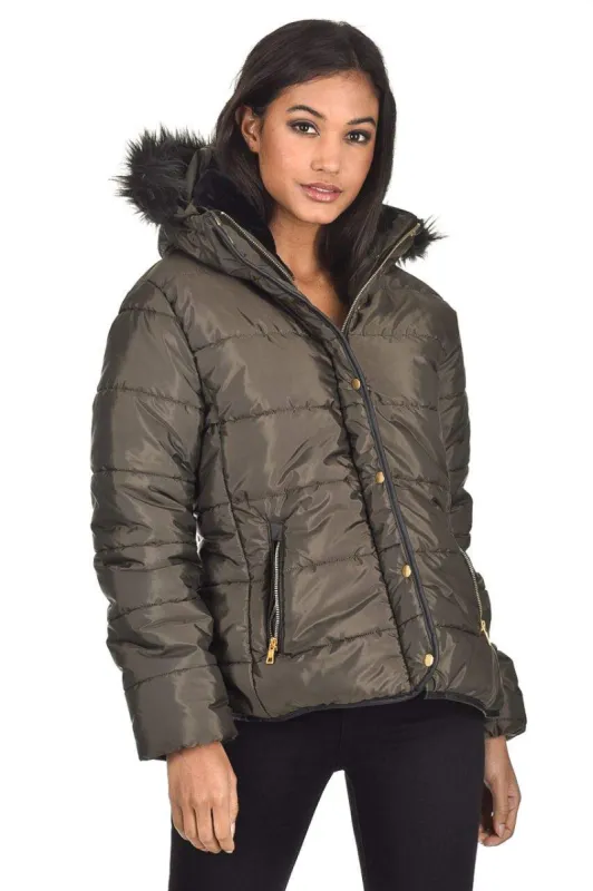 Khaki Quilted Jacket sold by AX Paris