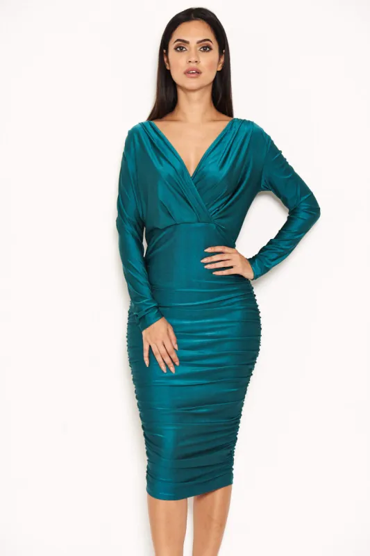 Teal Ruched Wrap Dress sold by AX Paris
