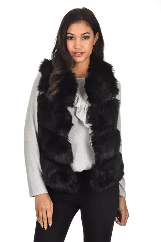 Black Short Faux Fur Gilet sold by AX Paris