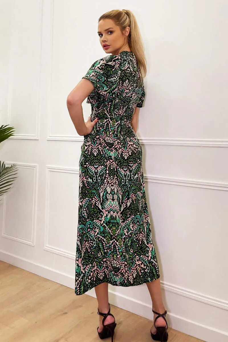 Green Printed V-Neck Split Skirt Midi Dress sold by AX Paris product image thumbnail 4