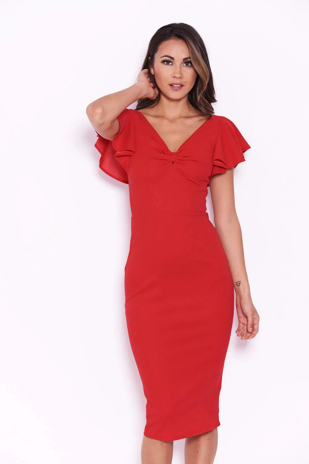 Red Bow Front Midi Dress sold by AX Paris