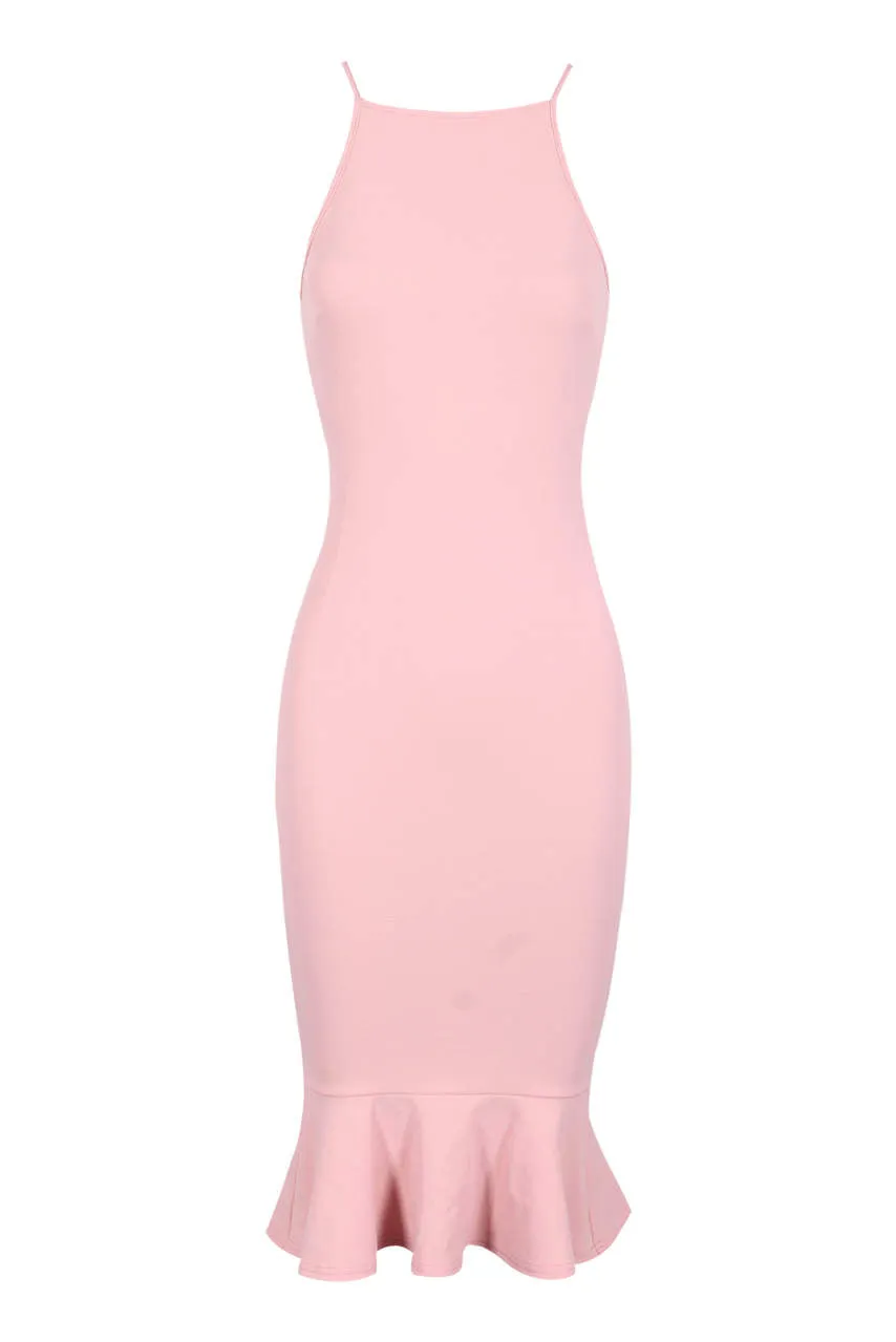 Blush Bodycon Midi Dress With Frill Hem sold by AX Paris product image thumbnail 4