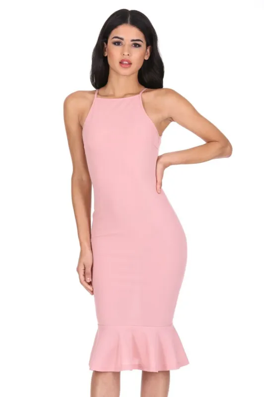 Blush Bodycon Midi Dress With Frill Hem sold by AX Paris