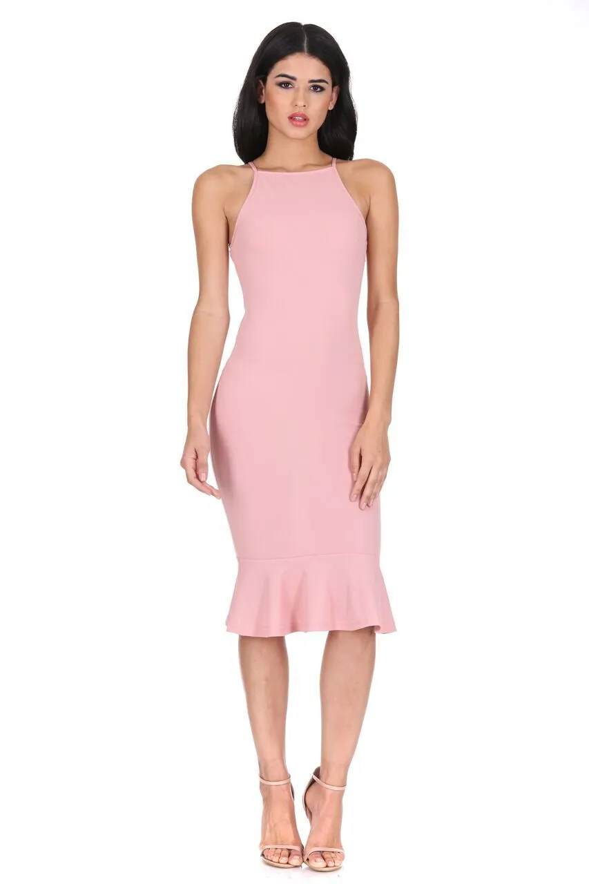 Blush Bodycon Midi Dress With Frill Hem sold by AX Paris product image thumbnail 2