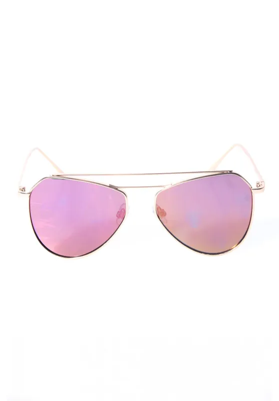 Gold Framed Aviator Sunglasses with Pink Mirrored Lenses sold by AX Paris