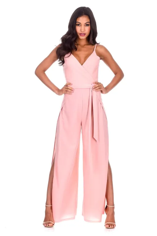 Blush Wide Leg Thigh Split Jumpsuit sold by AX Paris