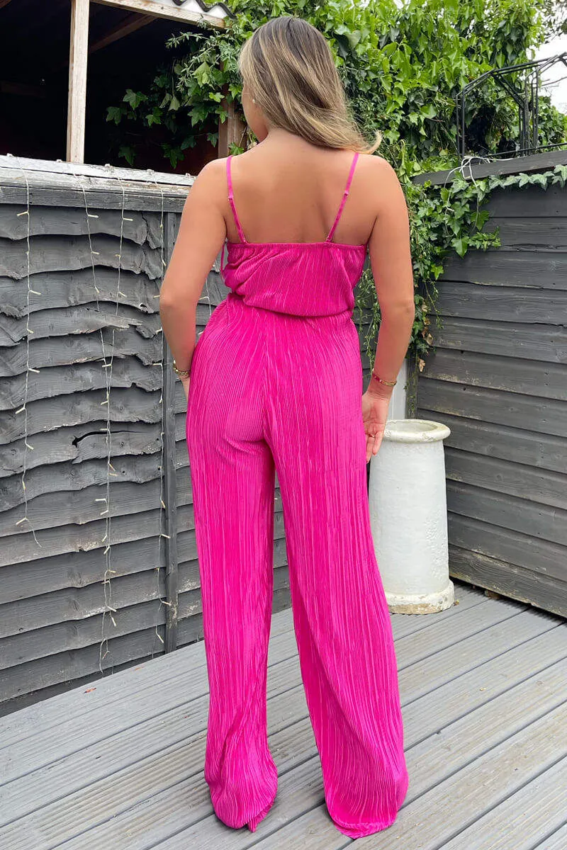 Cerise Wrap Top Tie Waist Full Length Plisse Jumpsuit sold by AX Paris product image thumbnail 4