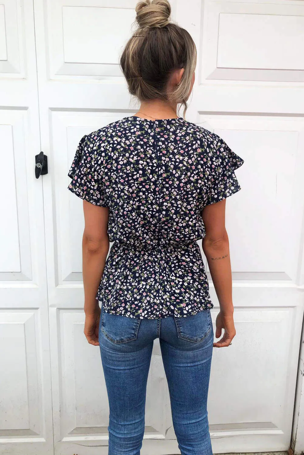 Navy Floral Wrap Top sold by AX Paris product image thumbnail 5