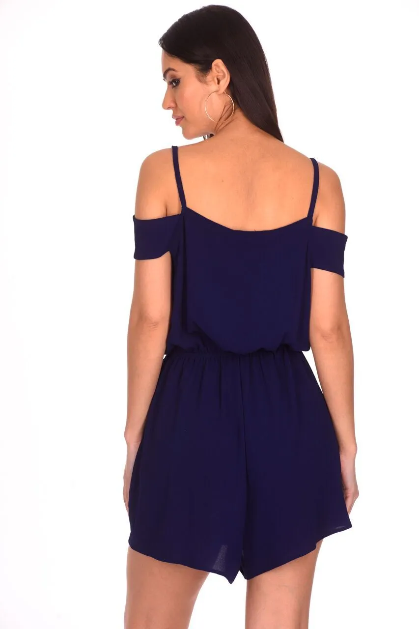 Navy Cold Shoulder Wrap Front Playsuit sold by AX Paris product image thumbnail 3