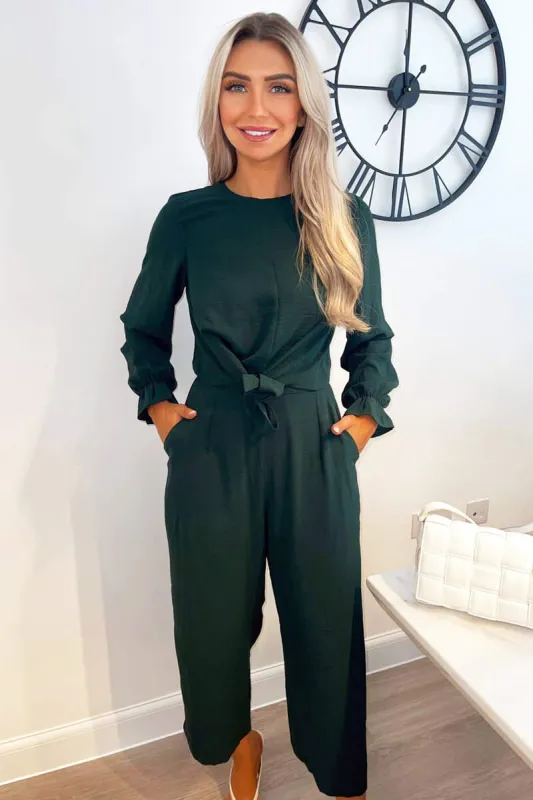 Teal Knot Front Long Sleeve Jumpsuit sold by AX Paris