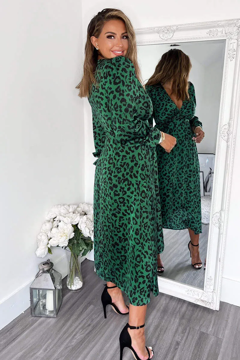 Green And Black Animal Printed Wrap Over Midi Dress sold by AX Paris product image thumbnail 5