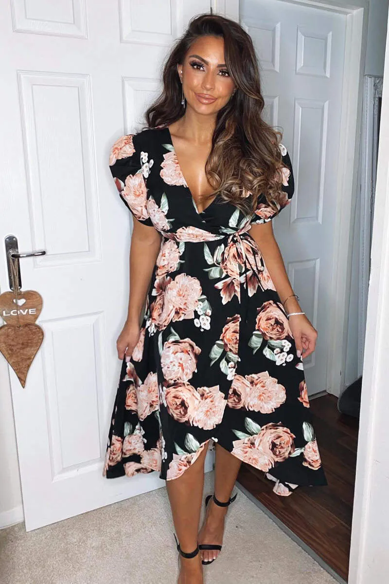 Black Rose Printed Wrap Midi Dress sold by AX Paris product image thumbnail 3