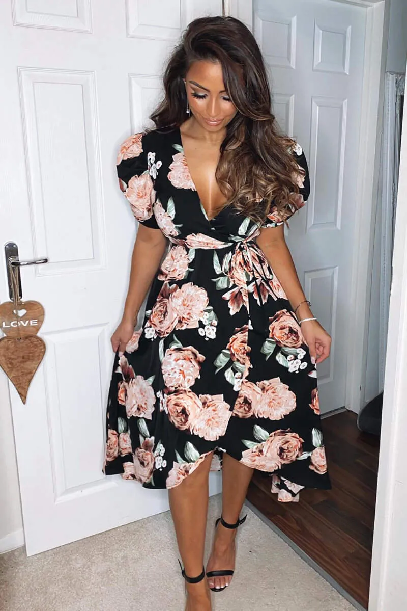 Black Rose Printed Wrap Midi Dress sold by AX Paris product image thumbnail 4