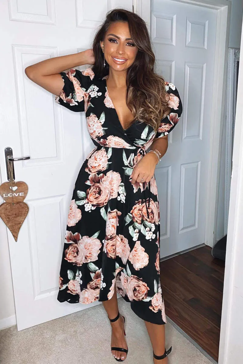 Black Rose Printed Wrap Midi Dress sold by AX Paris product image thumbnail 2