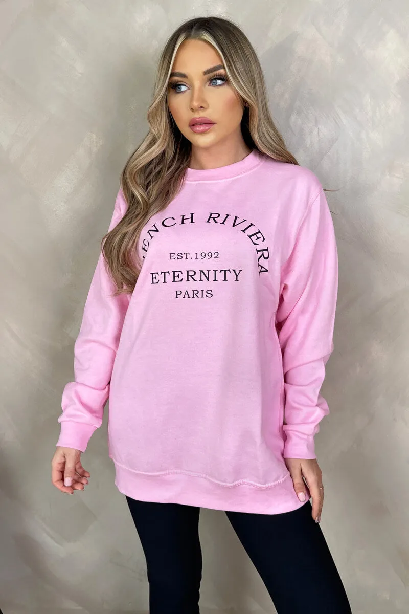Pink French Riviera Slogan Sweatshirt sold by AX Paris
