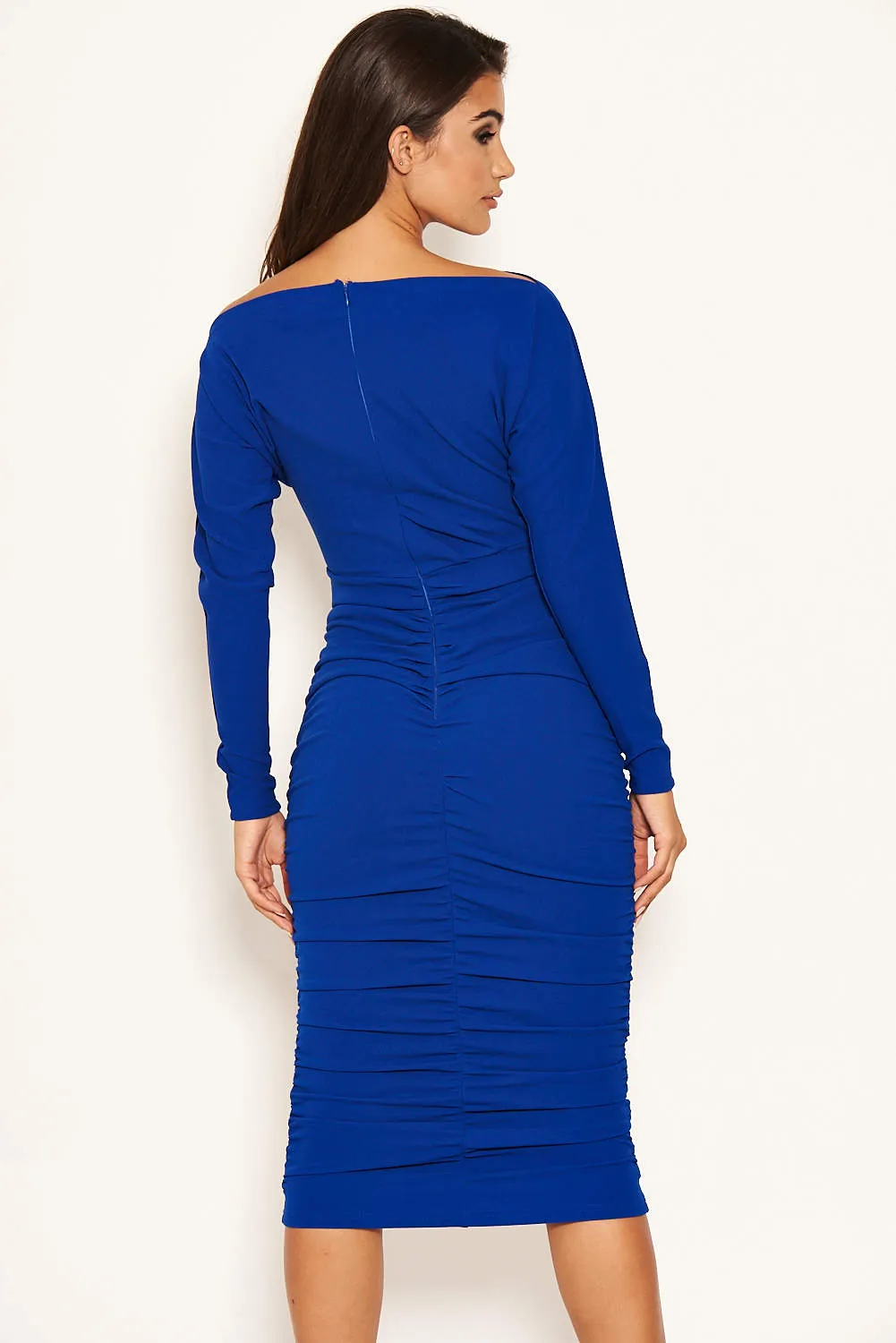 Blue Off Shoulder Ruched Dress sold by AX Paris product image thumbnail 5
