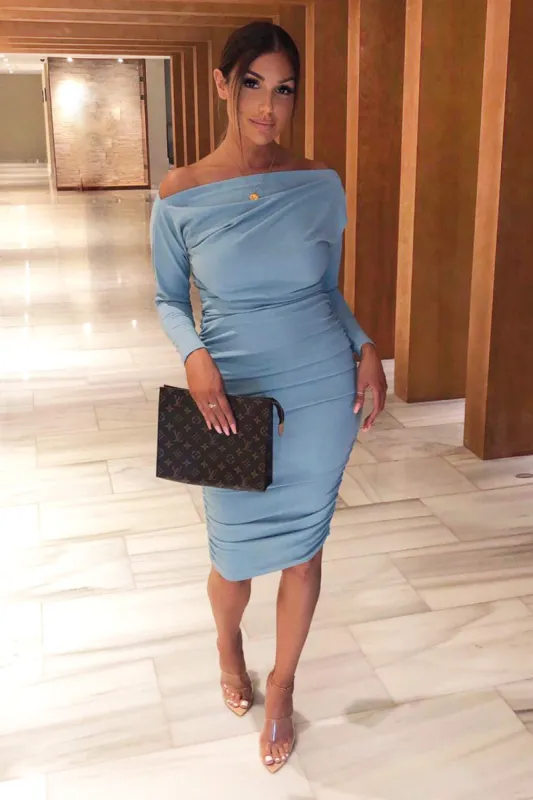 Duck Egg Off Shoulder Ruched Dress sold by AX Paris