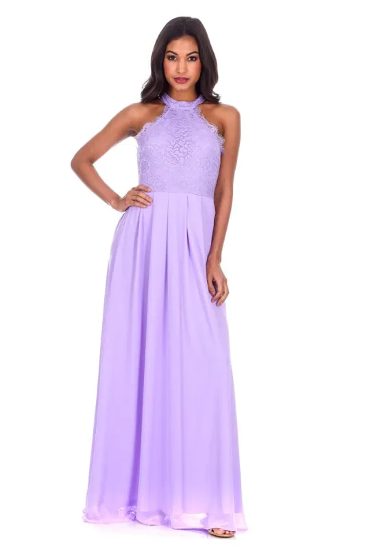 Lilac Lace Choker Neck Maxi Dress sold by AX Paris