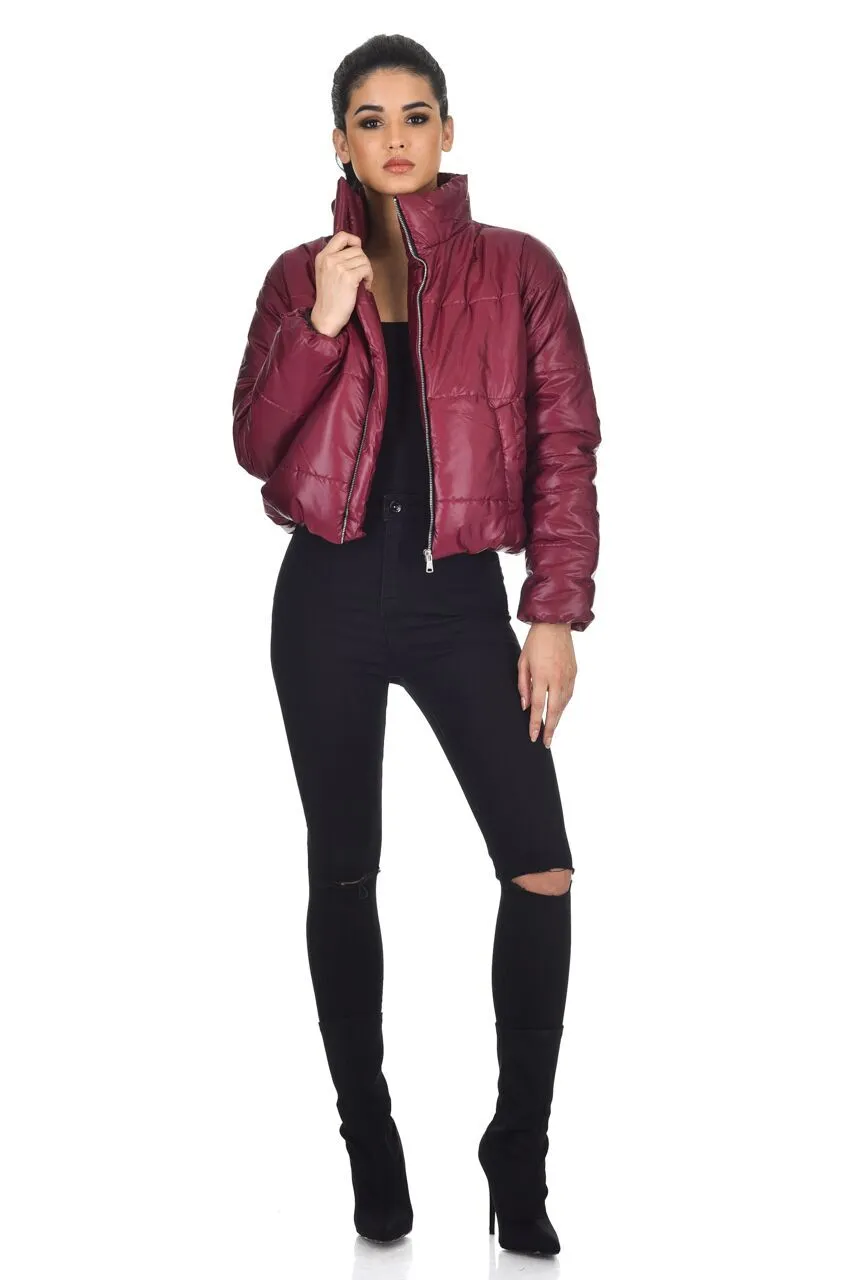 Plum Wet Look Puffer Jacket sold by AX Paris product image thumbnail 2