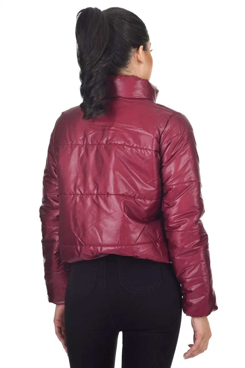 Plum Wet Look Puffer Jacket sold by AX Paris product image thumbnail 3