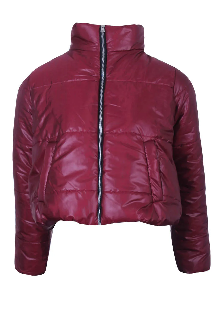 Plum Wet Look Puffer Jacket sold by AX Paris product image thumbnail 4