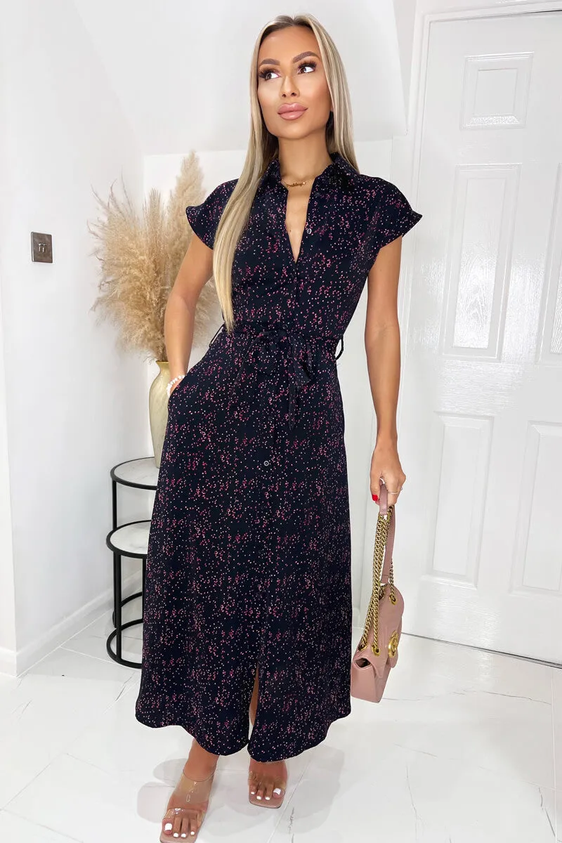 Navy And Pink Printed Short Sleeve Midi Shirt Dress sold by AX Paris product image thumbnail 3