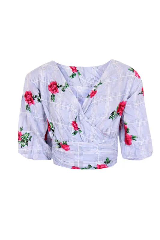 Blue Checked Tie Front Crop Top sold by AX Paris product image thumbnail 4