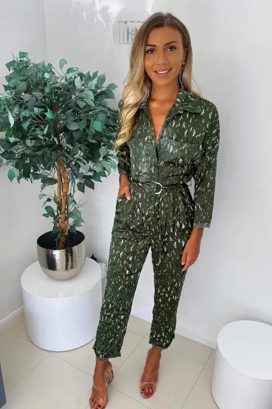 Green Printed Button Up Jumpsuit sold by AX Paris