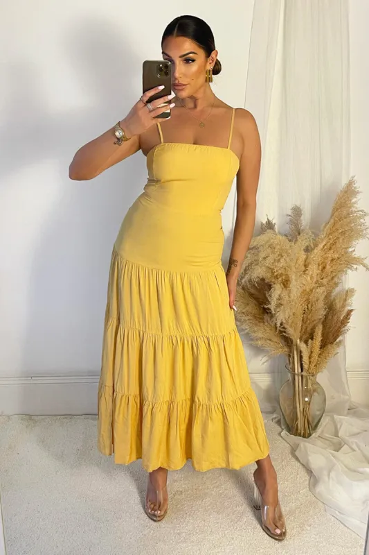 Yellow Strappy Smock Midi Dress sold by AX Paris