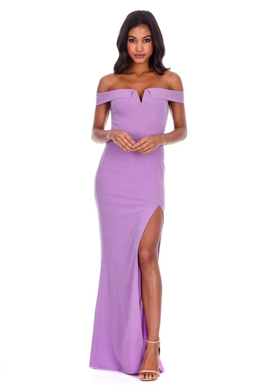 Lilac Off The Shoulder Maxi Dress sold by AX Paris