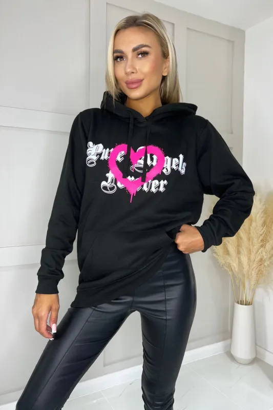 Black Pure Angels Slogan Hoodie sold by AX Paris