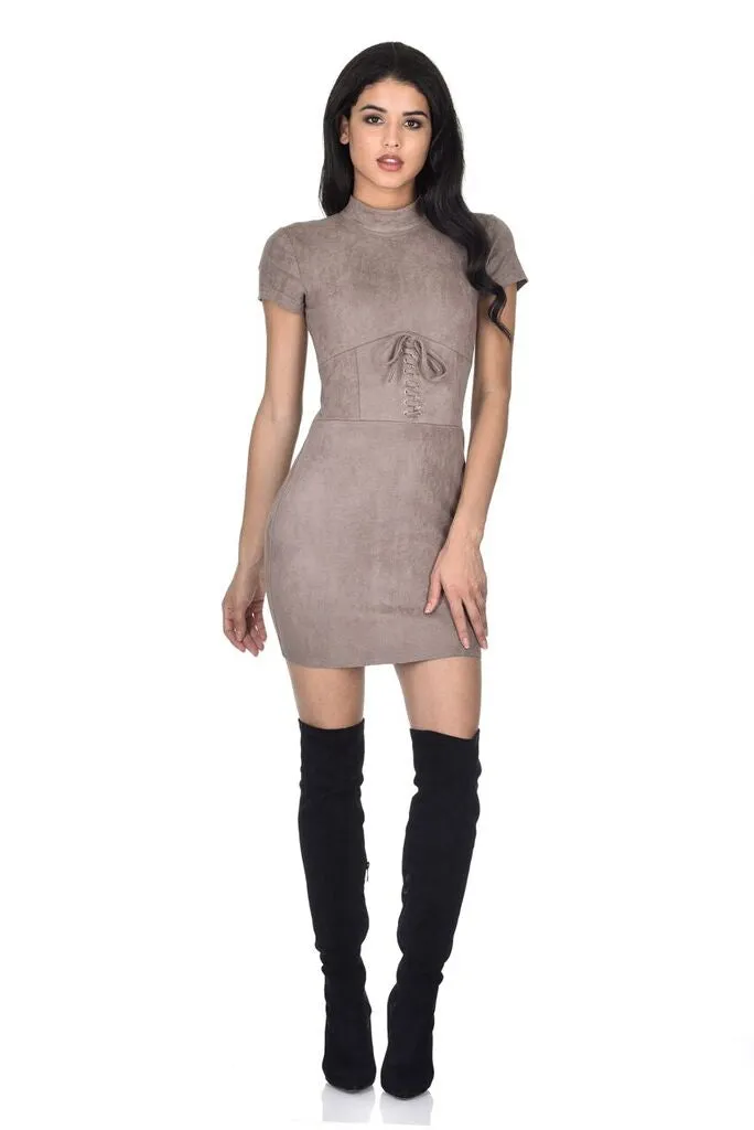 Mocha Faux Suede Mini Dress sold by AX Paris product image thumbnail 2
