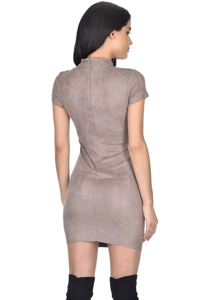 Mocha Faux Suede Mini Dress sold by AX Paris product image thumbnail 3