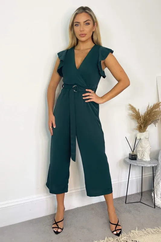 Teal Wrap Front Belted Jumpsuit sold by AX Paris