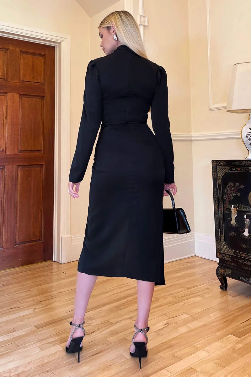 Black High Knot Neck Wrap Midi Dress sold by AX Paris product image thumbnail 5