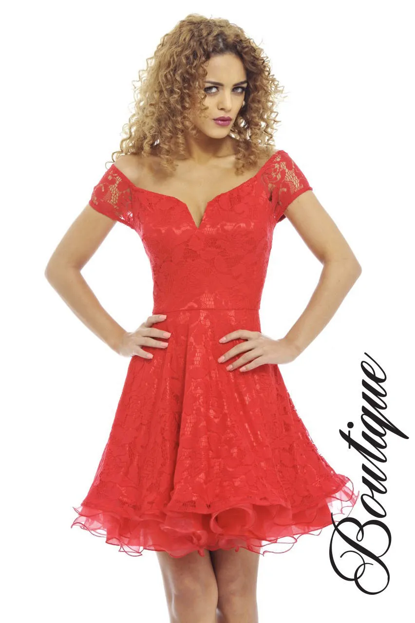 Off The Shoulder Kick Out Net Dress sold by AX Paris