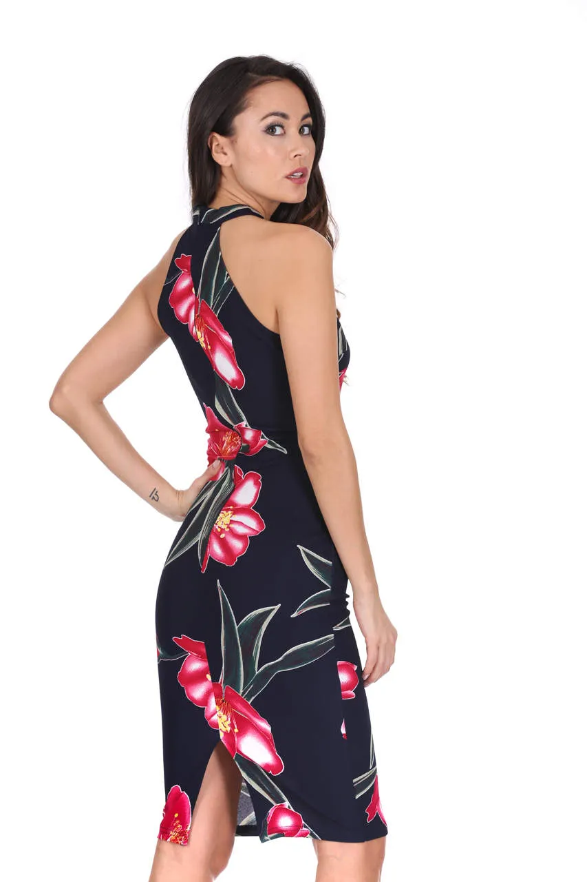 Navy Choker Neck Floral Print Midi Dress sold by AX Paris product image thumbnail 3