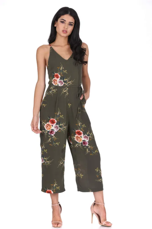 Khaki Floral Culotte Jumpsuit sold by AX Paris