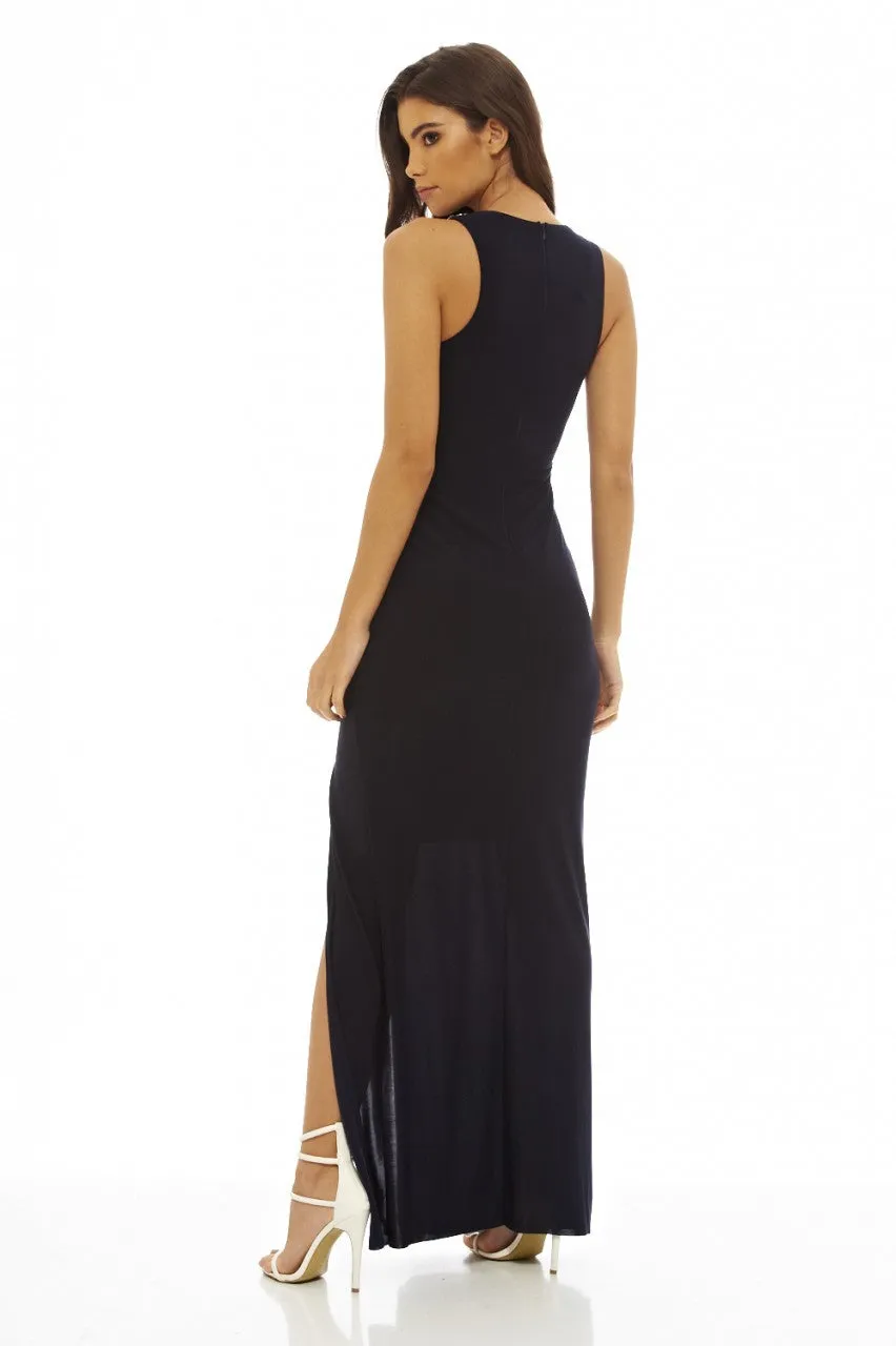 Navy Embellished Slinky Maxi Dress sold by AX Paris product image thumbnail 4