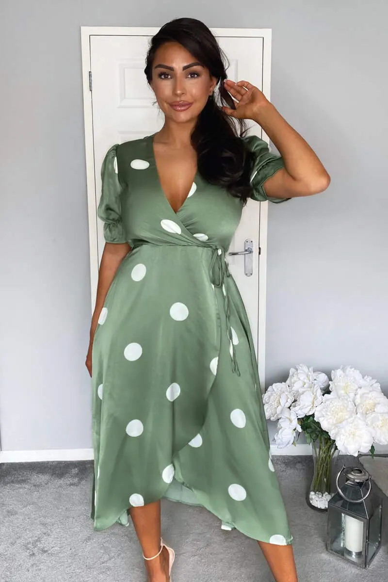 Green Dot Print Wrap Over Midi Dress sold by AX Paris product image thumbnail 2
