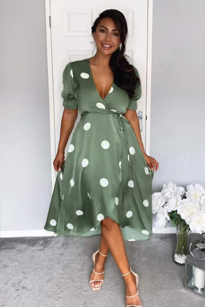 Green Dot Print Wrap Over Midi Dress sold by AX Paris product image thumbnail 3