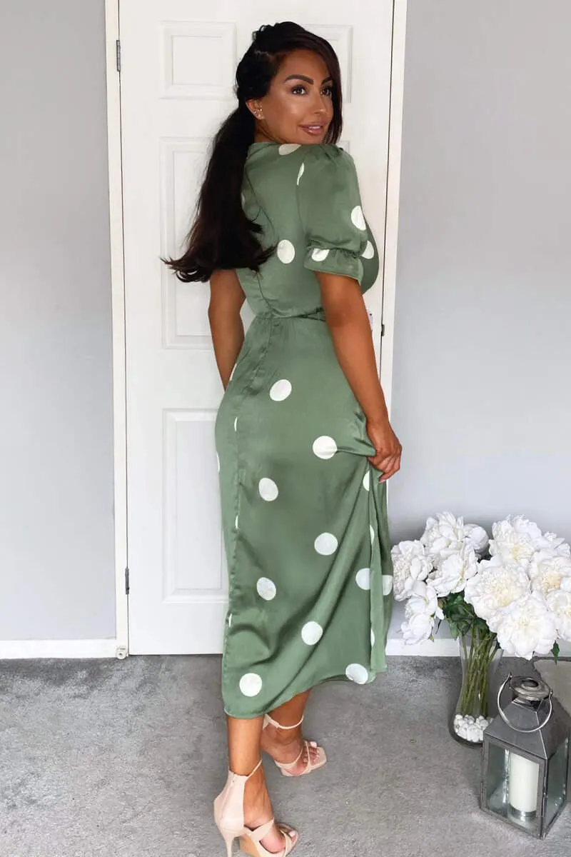 Green Dot Print Wrap Over Midi Dress sold by AX Paris product image thumbnail 4