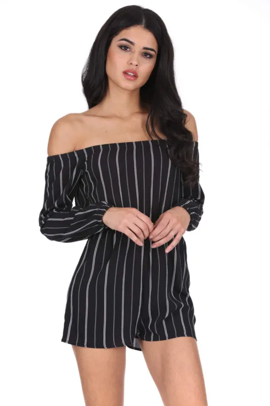 Black Striped Playsuit sold by AX Paris
