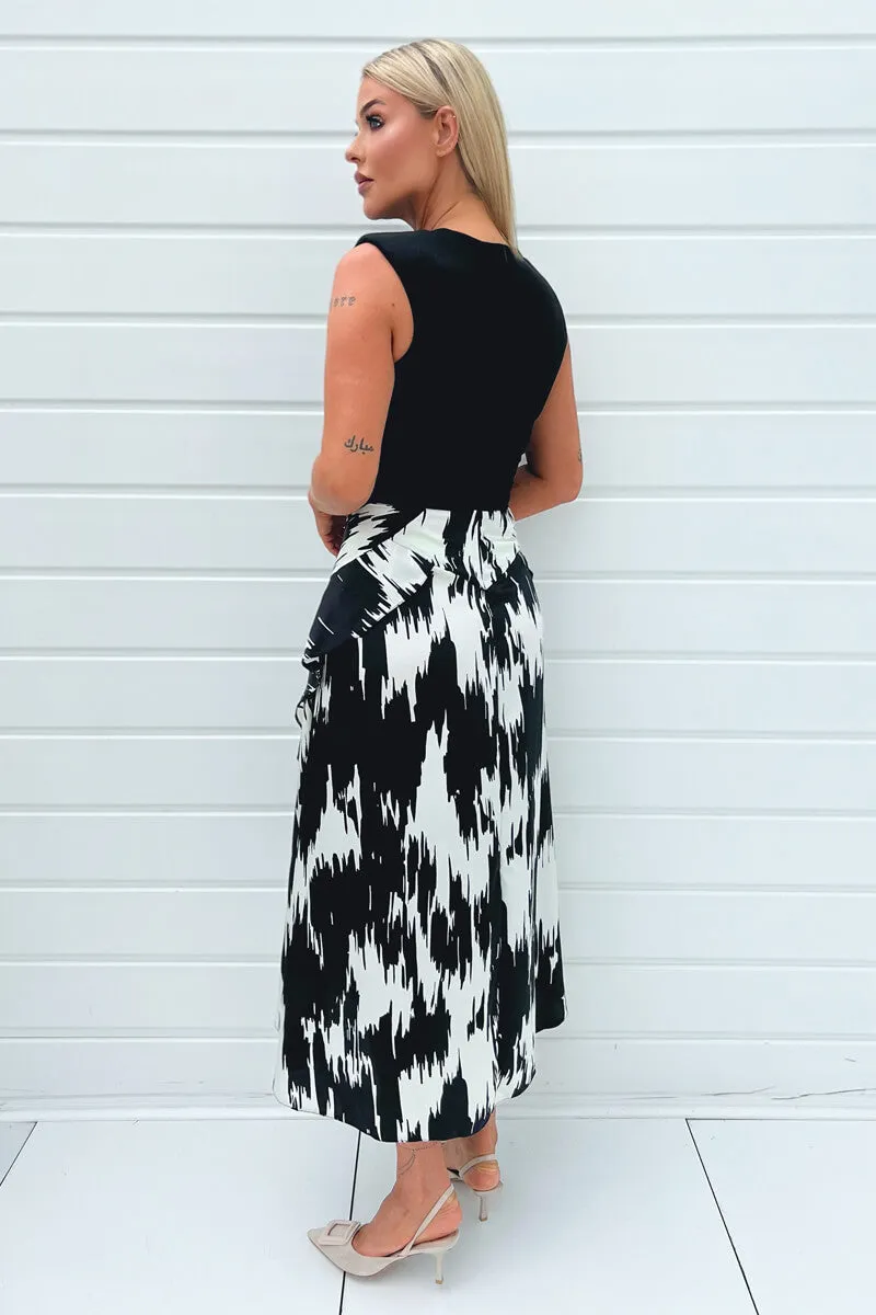 Black And White Printed 2 In 1 Double Frill Split Midi Dress sold by AX Paris product image thumbnail 4