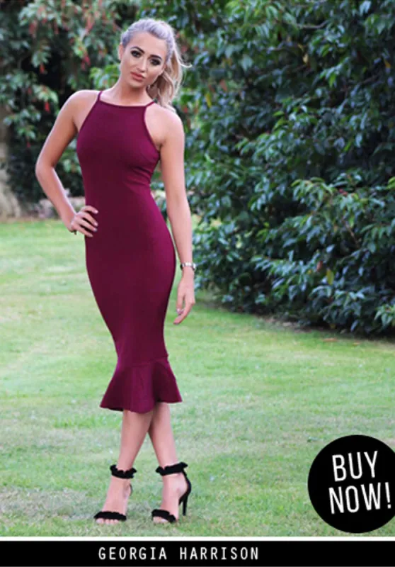 Plum Bodycon Midi Dress With Frill Hem sold by AX Paris