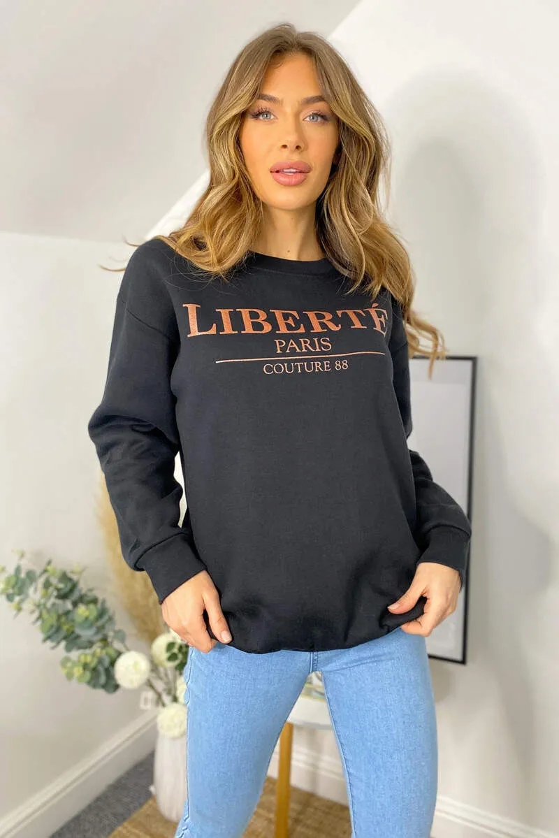 Black Liberte Printed Sweatshirt sold by AX Paris