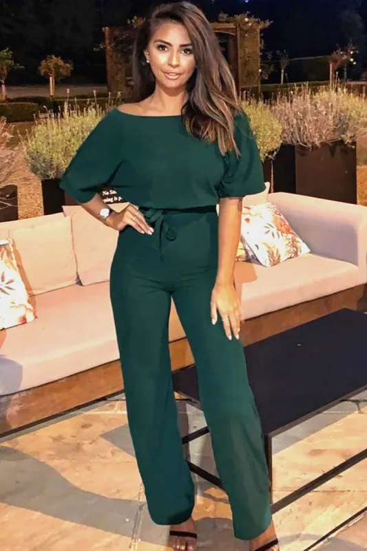 Teal Tie Waist Jumpsuit sold by AX Paris