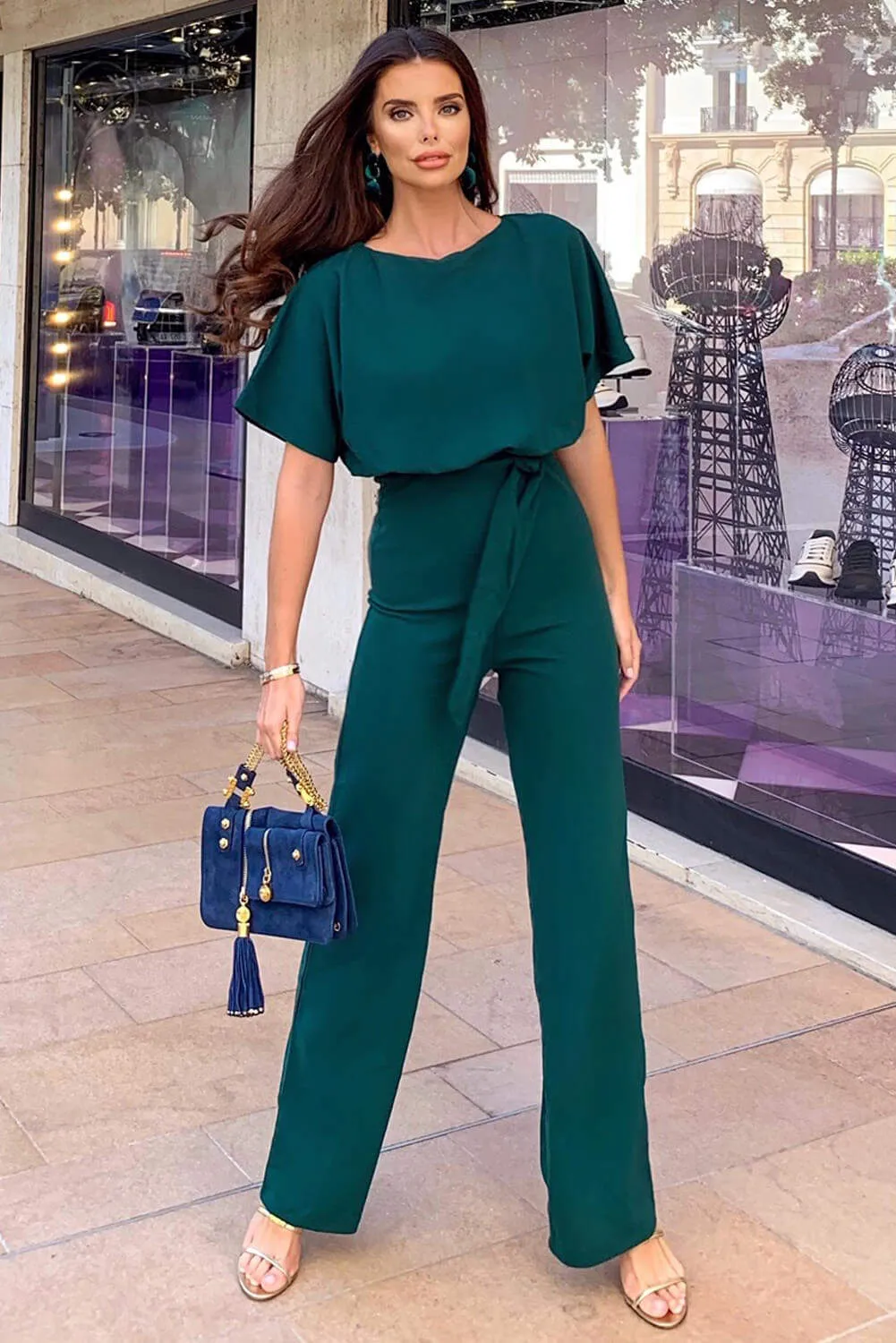 Teal Tie Waist Jumpsuit sold by AX Paris product image thumbnail 2
