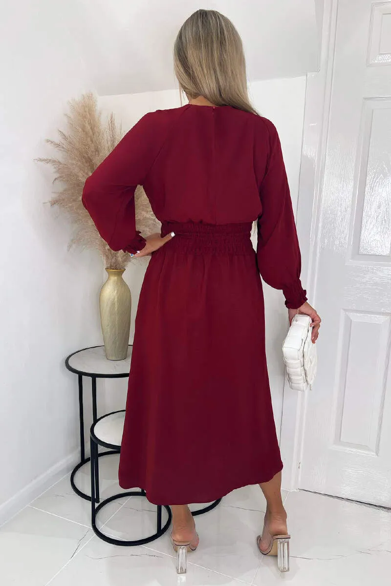 Wine Elasticated Waist Midi Dress With Split sold by AX Paris product image thumbnail 4