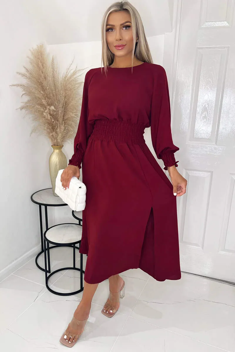Wine Elasticated Waist Midi Dress With Split sold by AX Paris product image thumbnail 2